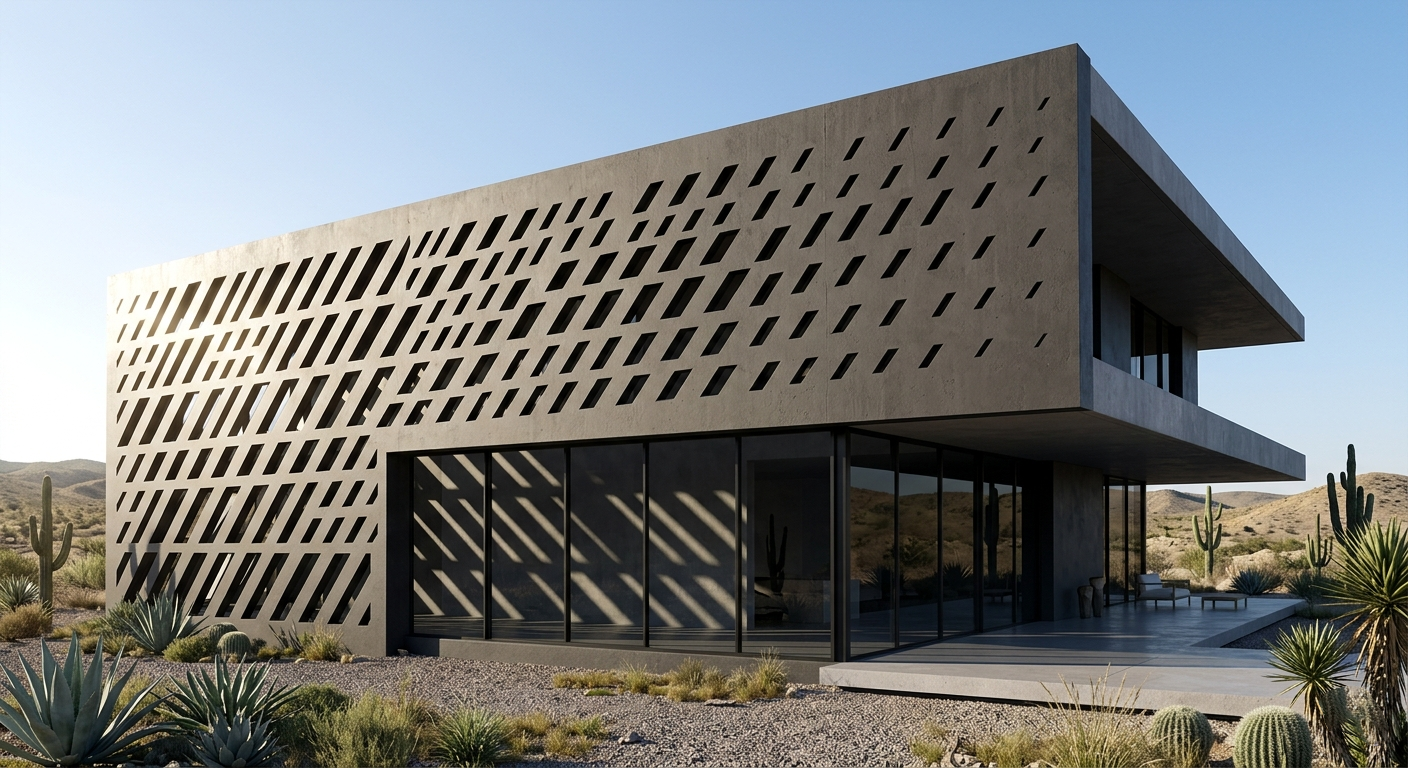 Parallelogram raised relief pattern on a villa facade