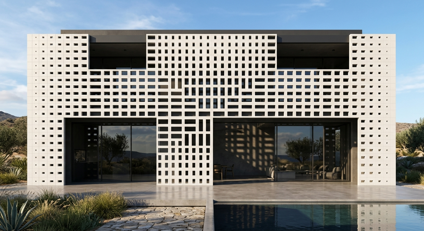 Rectangle perforated screen facade on a Dubai tower