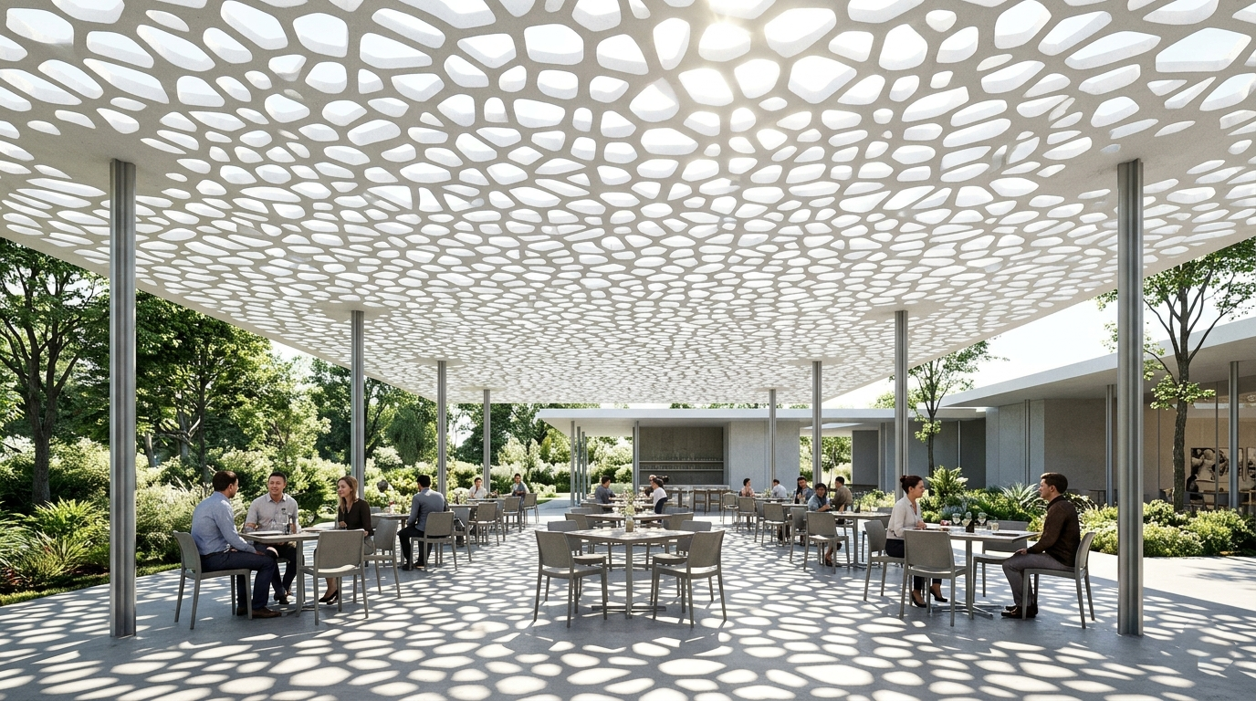 Voronoi screen wall on a contemporary museum