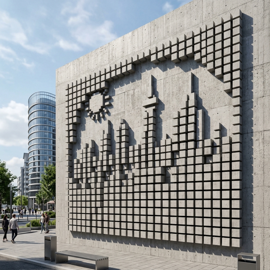 Image to Blocks pixel cubes extruded on a building facade