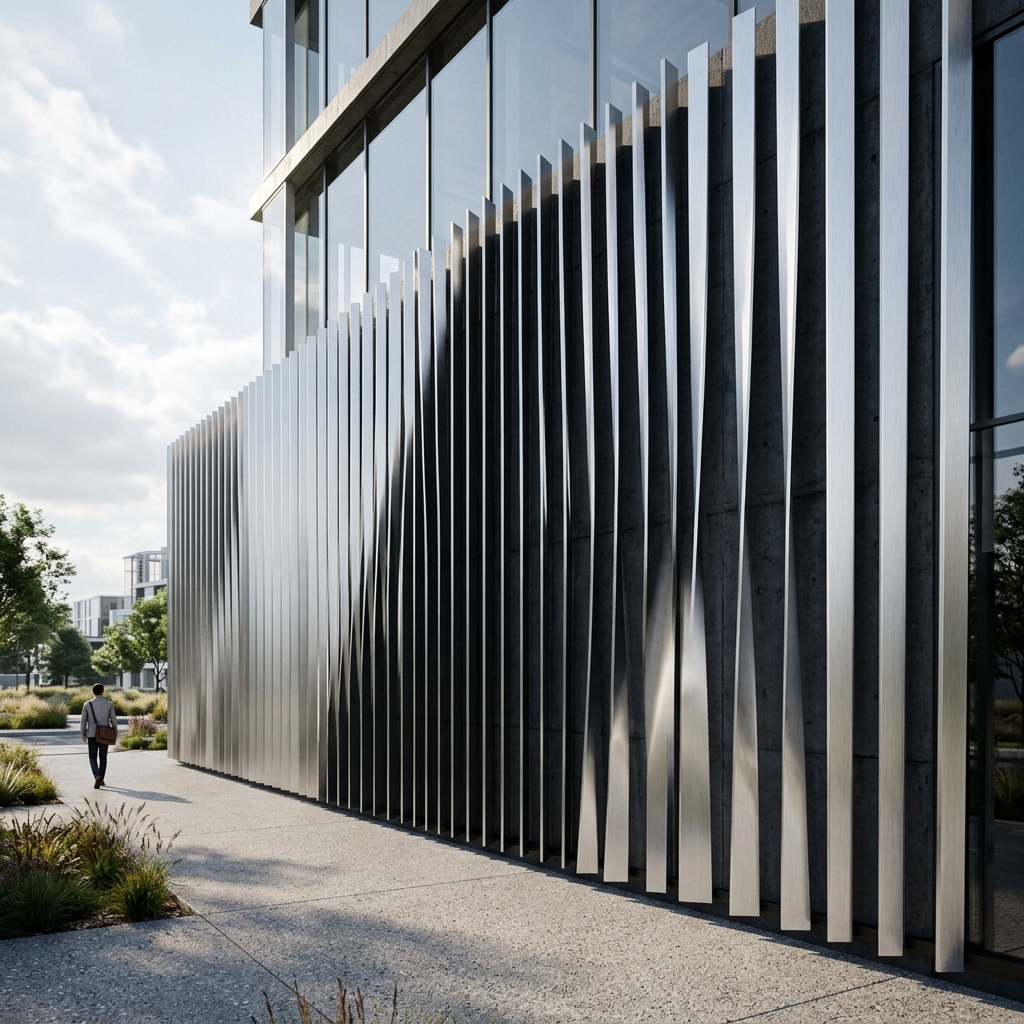 Kinetic facade fins with sinusoidal rotation variation