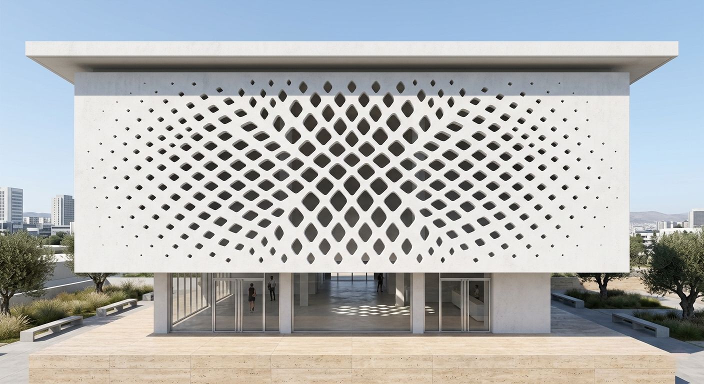 Rectangle perforated panel on a cultural centre
