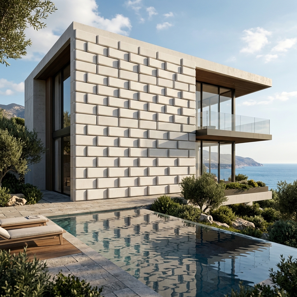 Rectangle solid relief pattern on a pool villa