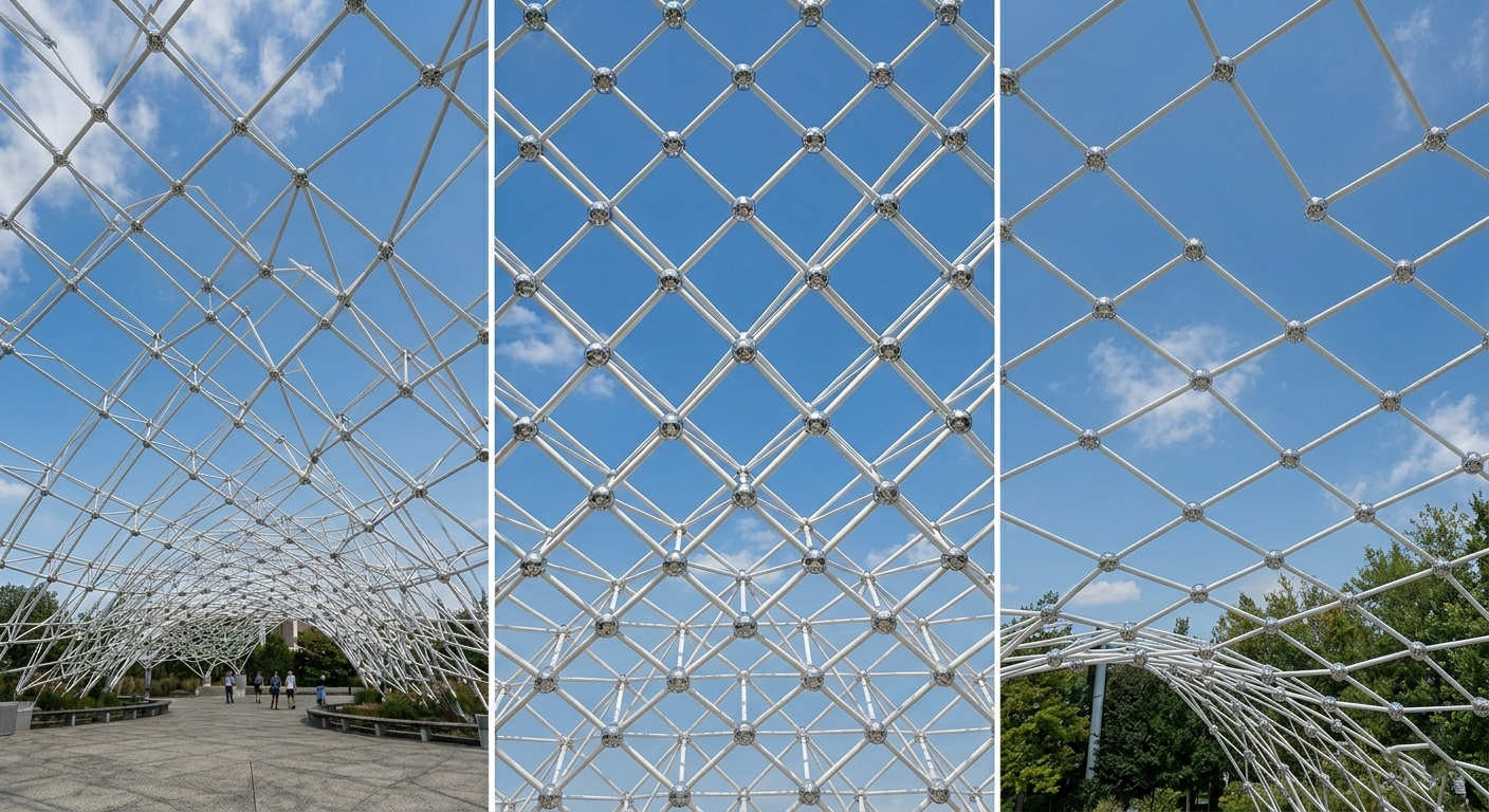 Space frame diamond grid structure on a pavilion canopy