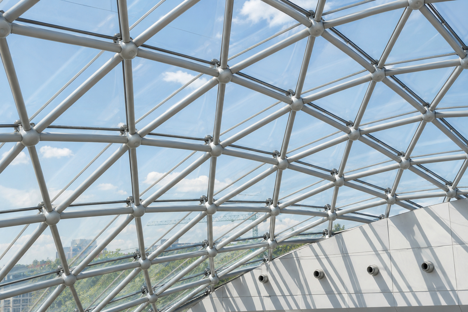 Space frame quad grid structure on an interior roof