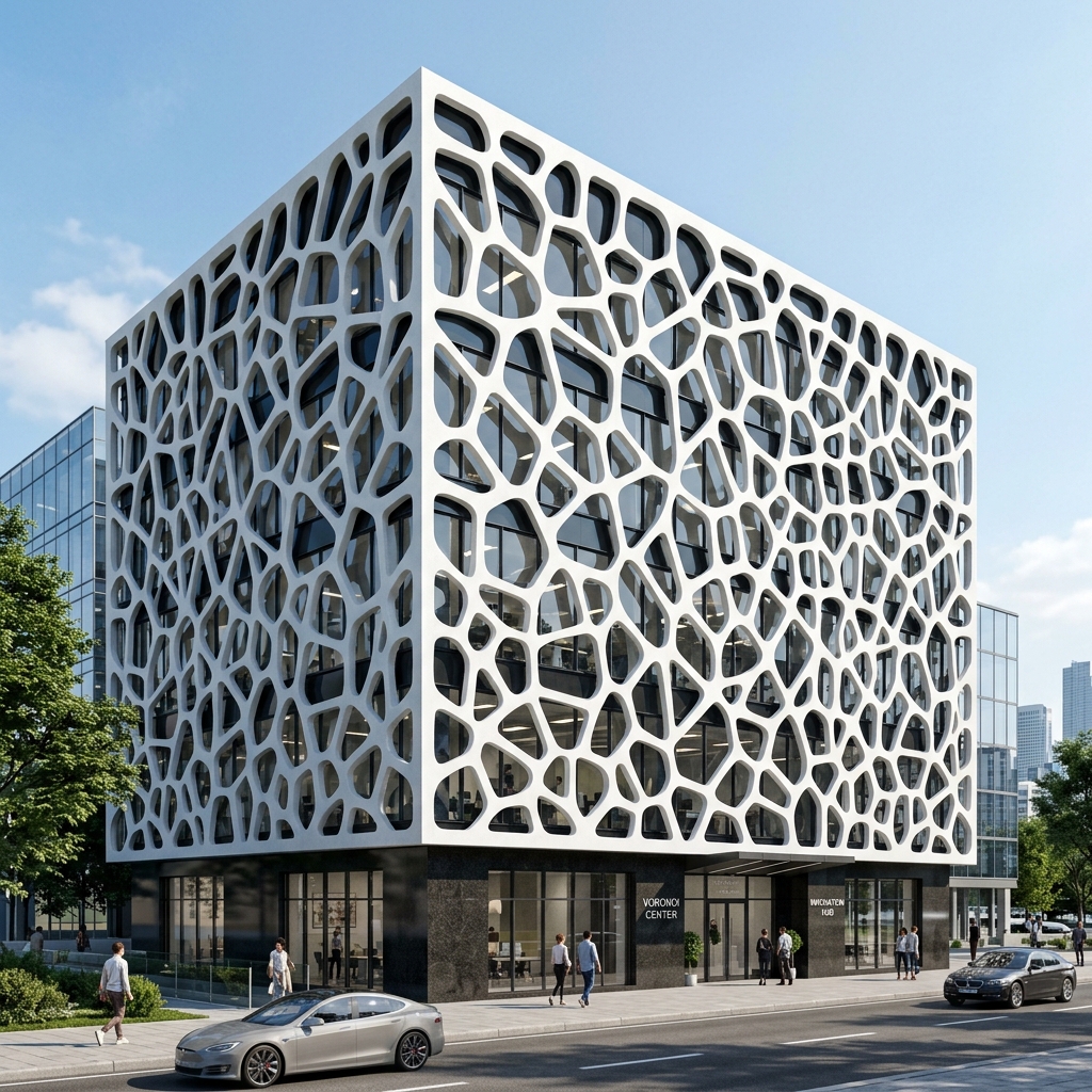 Voronoi organic screen on a commercial facade